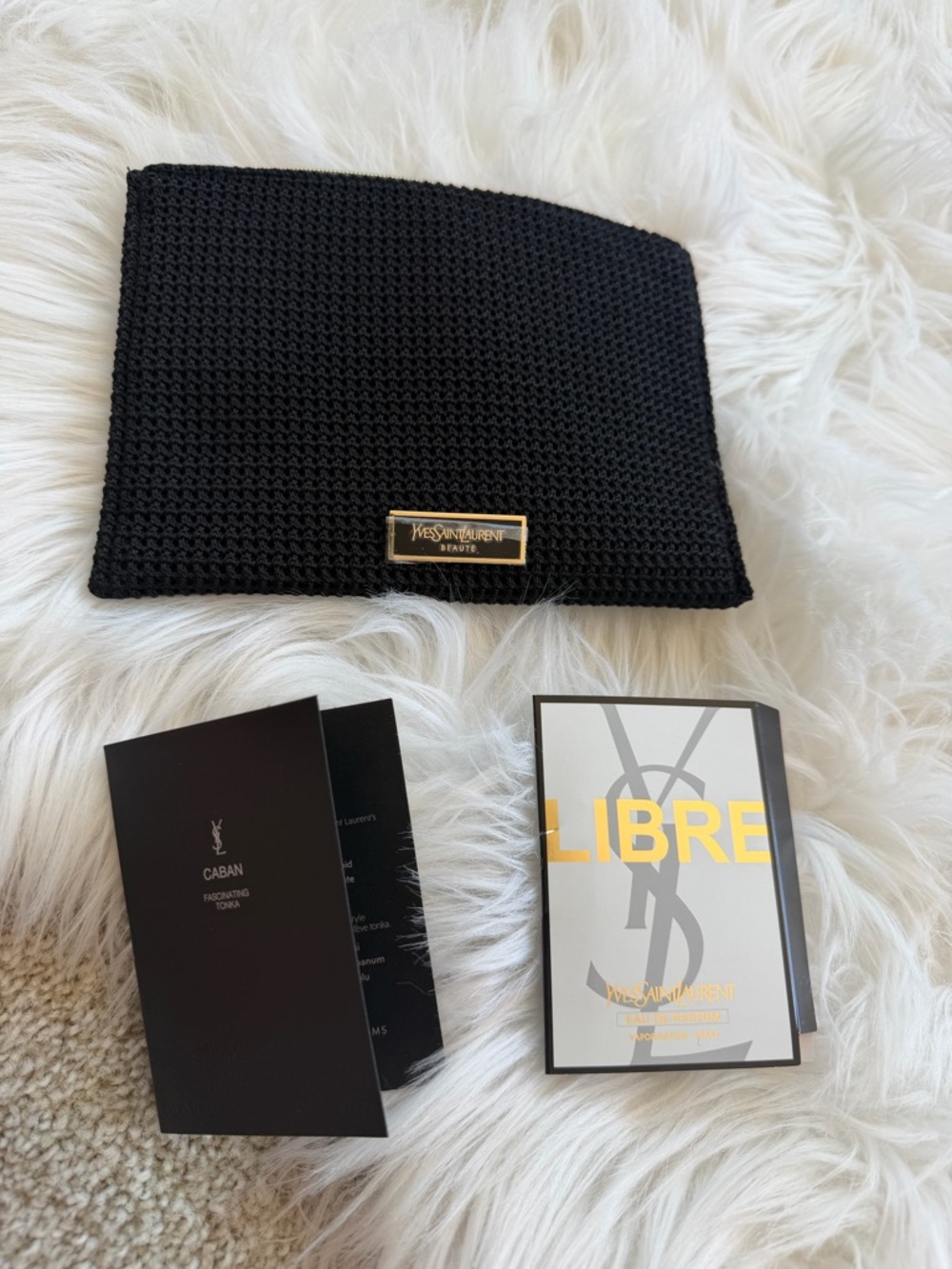 Yves Saint Laurent Black Knit Pouch with Gold Logo Plaque